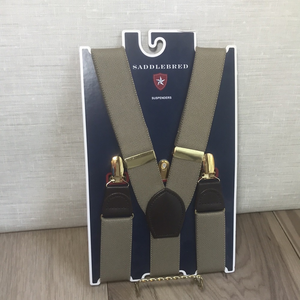Saddlebred Suspenders Khaki & Brown Gold-tone NWT